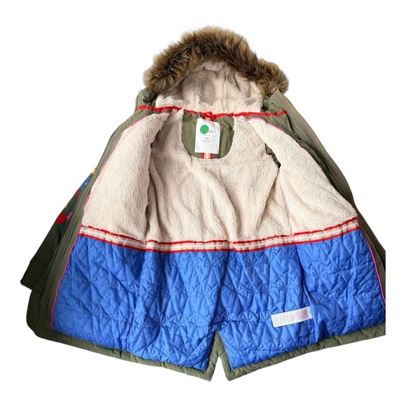 Mini Boden Girls‎ Embroidered Parka Coat Faux Fur Hood Fleece Lined 11-12Y - Picture 5 of 9